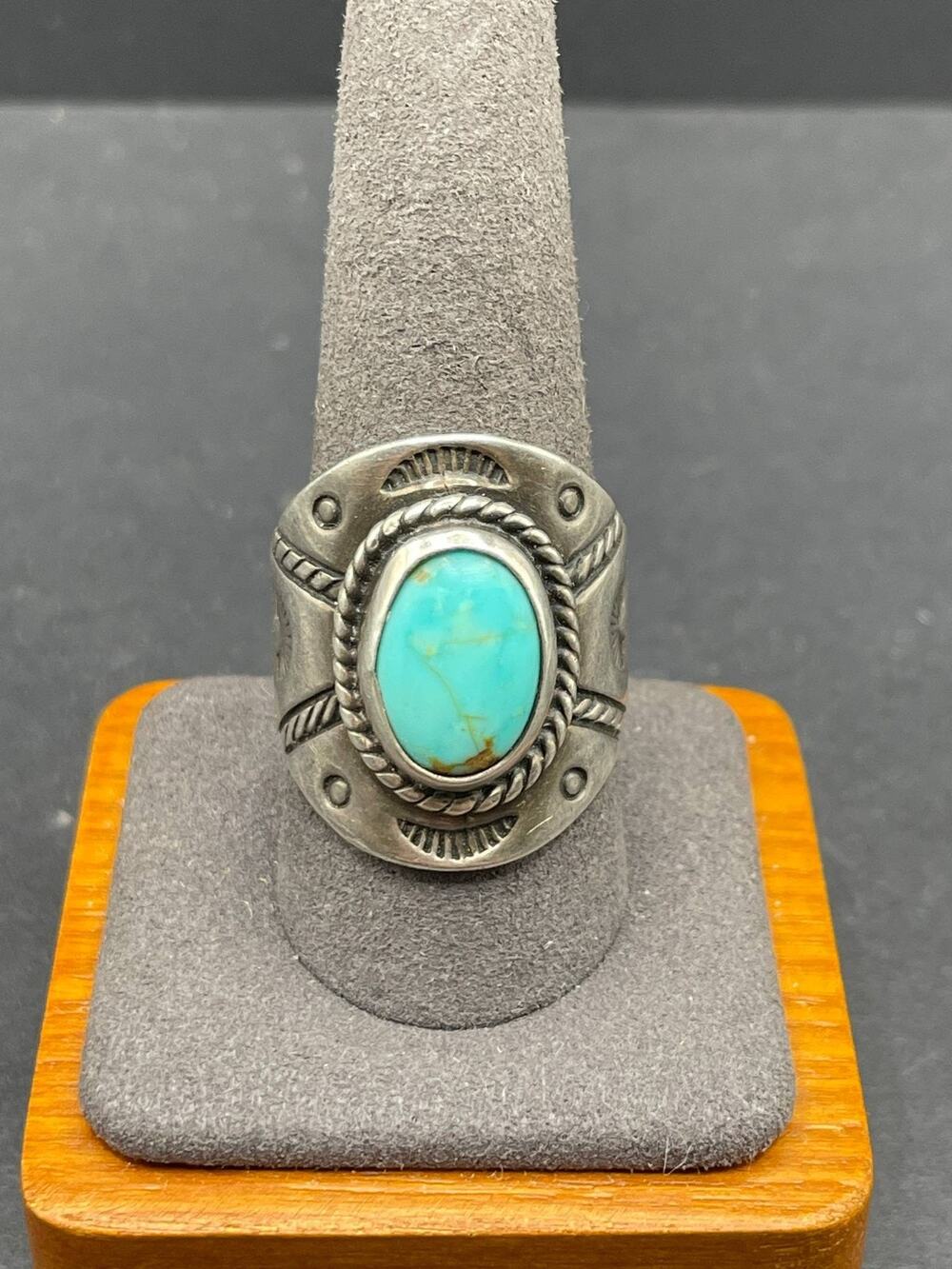 Vintage Sterling Silver 925 Turquoise Statement Ring Size 10 Southwestern Style